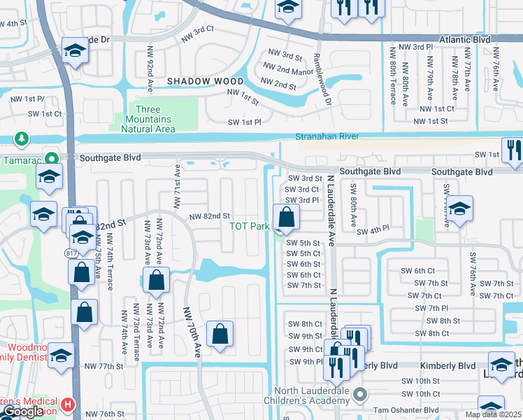 map of restaurants, bars, coffee shops, grocery stores, and more near 8210 Northwest 66th Terrace in Tamarac