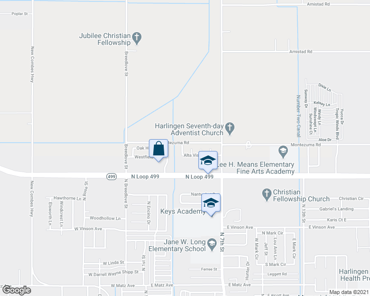 map of restaurants, bars, coffee shops, grocery stores, and more near 22945 Monte Cristo Court in Harlingen