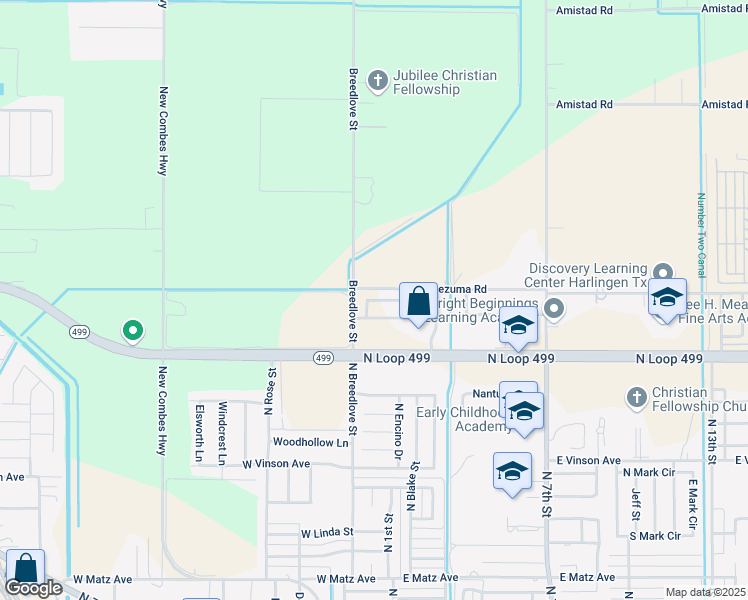 map of restaurants, bars, coffee shops, grocery stores, and more near 20389 Oak Hollow Lane in Harlingen