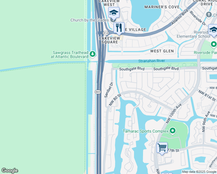 map of restaurants, bars, coffee shops, grocery stores, and more near 7901 Sanibel Drive in Tamarac