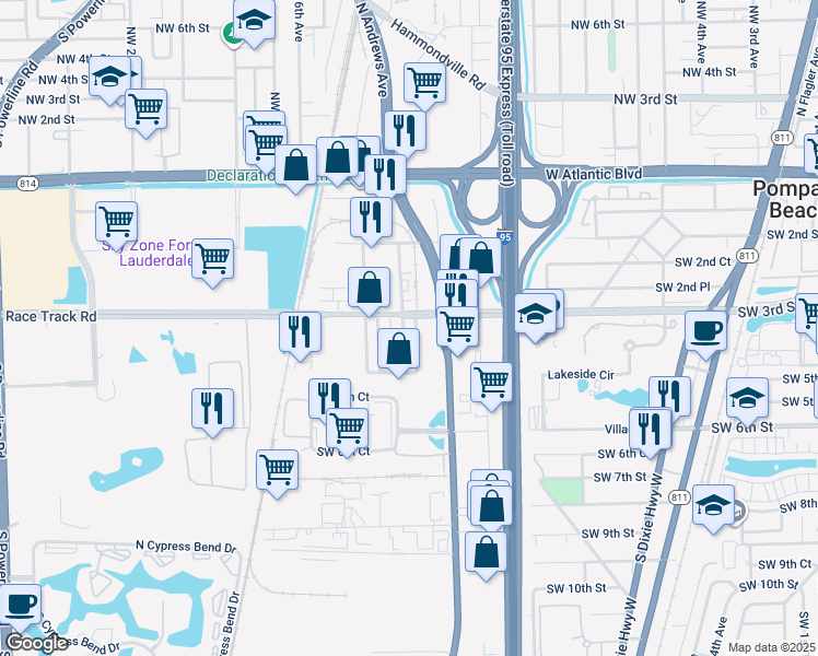 map of restaurants, bars, coffee shops, grocery stores, and more near 312 Southwest 13th Avenue in Pompano Beach