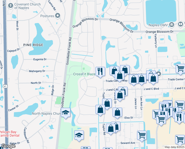 map of restaurants, bars, coffee shops, grocery stores, and more near 6758 Old Banyan Way in Naples