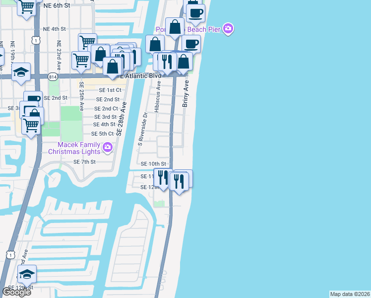 map of restaurants, bars, coffee shops, grocery stores, and more near 812 Briny Avenue in Pompano Beach