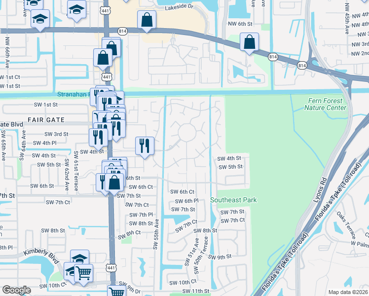 map of restaurants, bars, coffee shops, grocery stores, and more near 471 South Carol Parkway in Margate