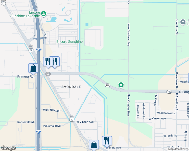 map of restaurants, bars, coffee shops, grocery stores, and more near 1920 Texas 499 Loop in Harlingen