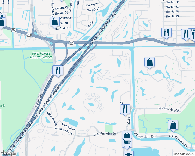 map of restaurants, bars, coffee shops, grocery stores, and more near 3507 Oaks Way in Pompano Beach