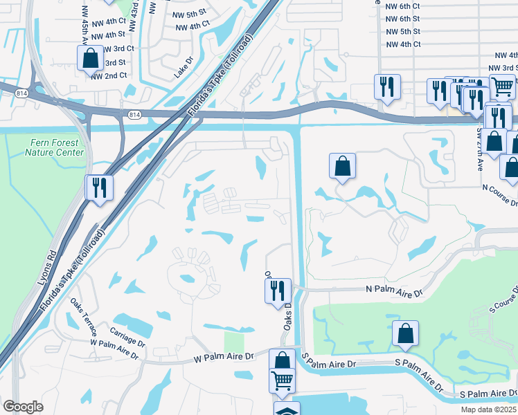 map of restaurants, bars, coffee shops, grocery stores, and more near 3510 Oaks Way in Pompano Beach