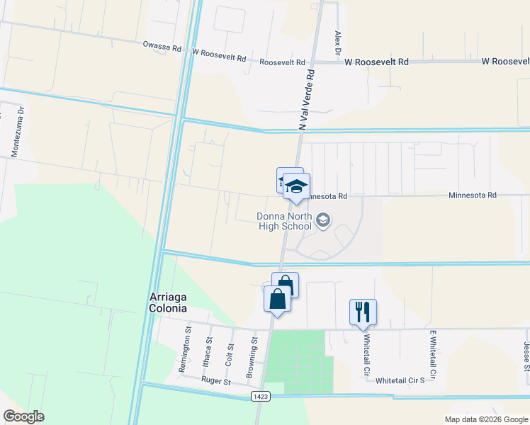 map of restaurants, bars, coffee shops, grocery stores, and more near 7243 Val Verde Road in Donna