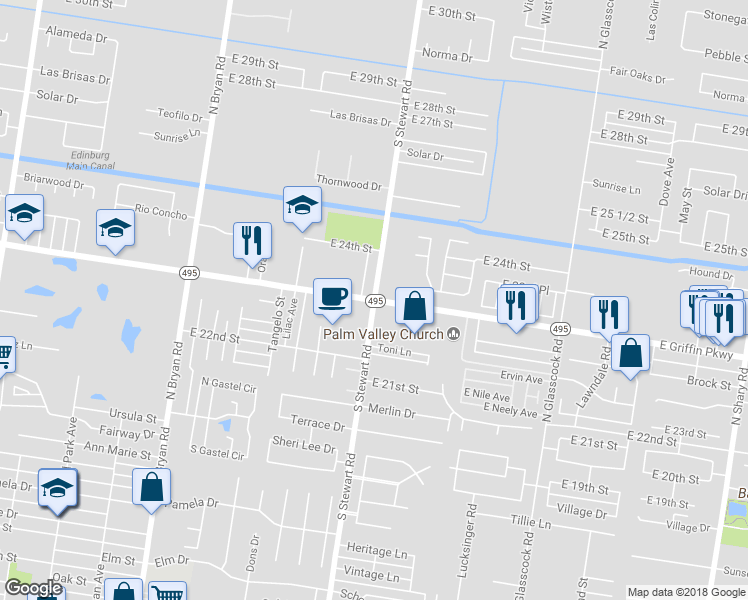 map of restaurants, bars, coffee shops, grocery stores, and more near 1601 East Griffin Parkway in Mission