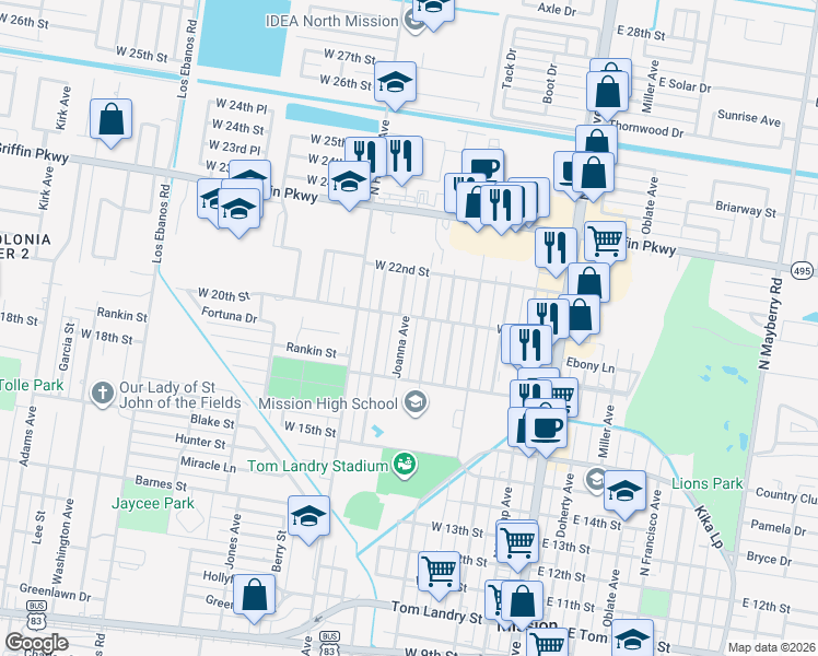 map of restaurants, bars, coffee shops, grocery stores, and more near 1813 Thornton Street in Mission