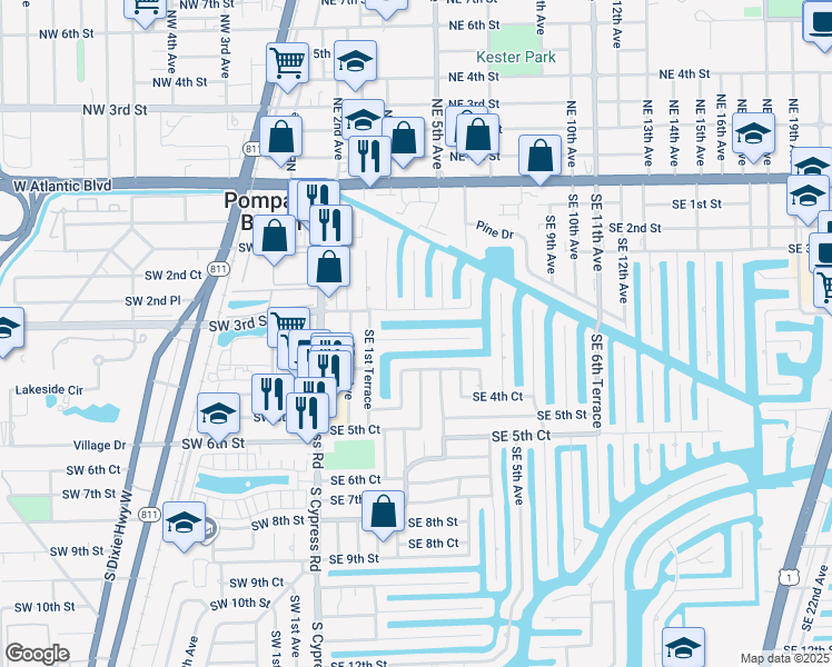 map of restaurants, bars, coffee shops, grocery stores, and more near 280 Southeast 3rd Court in Pompano Beach