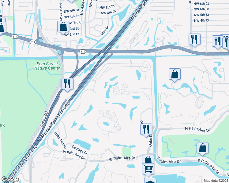 map of restaurants, bars, coffee shops, grocery stores, and more near 3507 Oaks Way in Pompano Beach