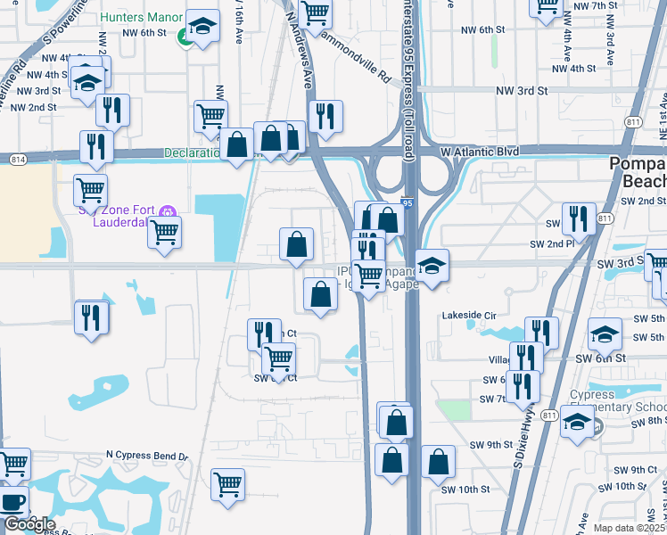 map of restaurants, bars, coffee shops, grocery stores, and more near 312 Southwest 13th Avenue in Pompano Beach