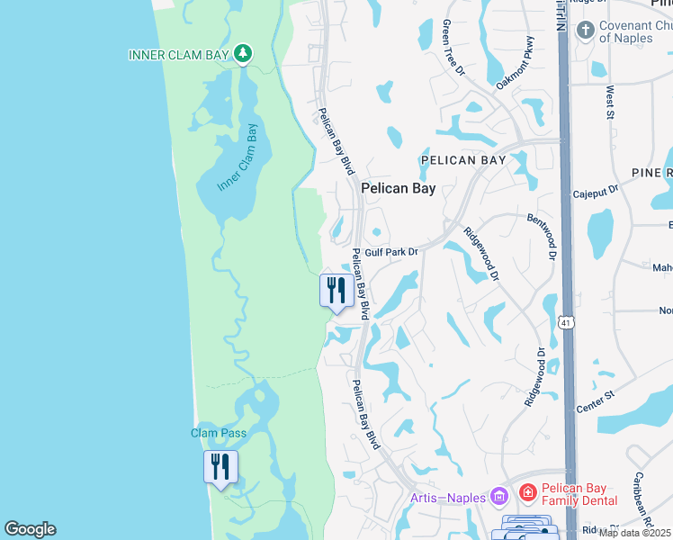 map of restaurants, bars, coffee shops, grocery stores, and more near 6361 Pelican Bay Boulevard in Naples