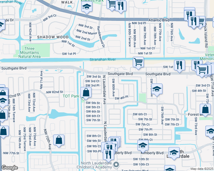 map of restaurants, bars, coffee shops, grocery stores, and more near 328 Southwest 80th Terrace in North Lauderdale