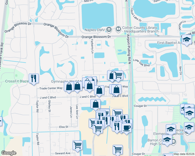 map of restaurants, bars, coffee shops, grocery stores, and more near 2142 Arbour Walk Circle in Naples