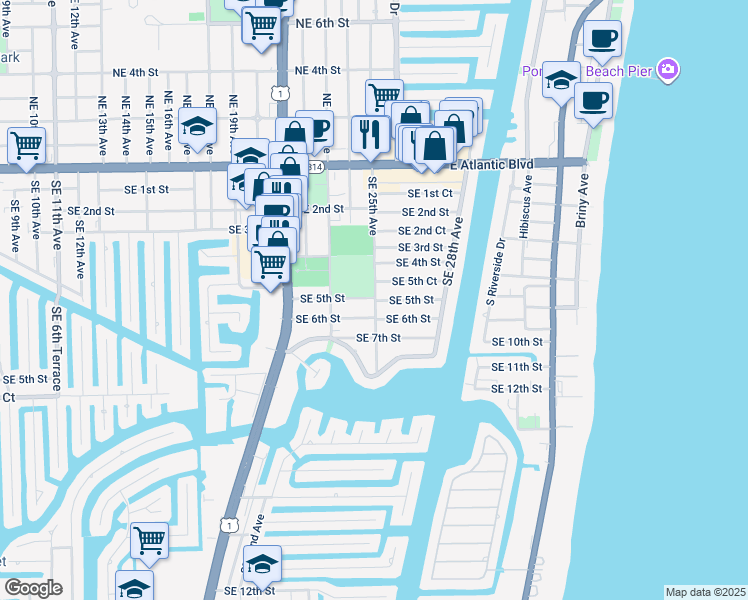 map of restaurants, bars, coffee shops, grocery stores, and more near 2523 Southeast 6th Street in Pompano Beach