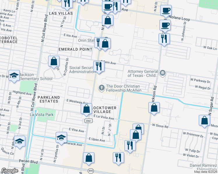 map of restaurants, bars, coffee shops, grocery stores, and more near 2800 North McColl Road in McAllen