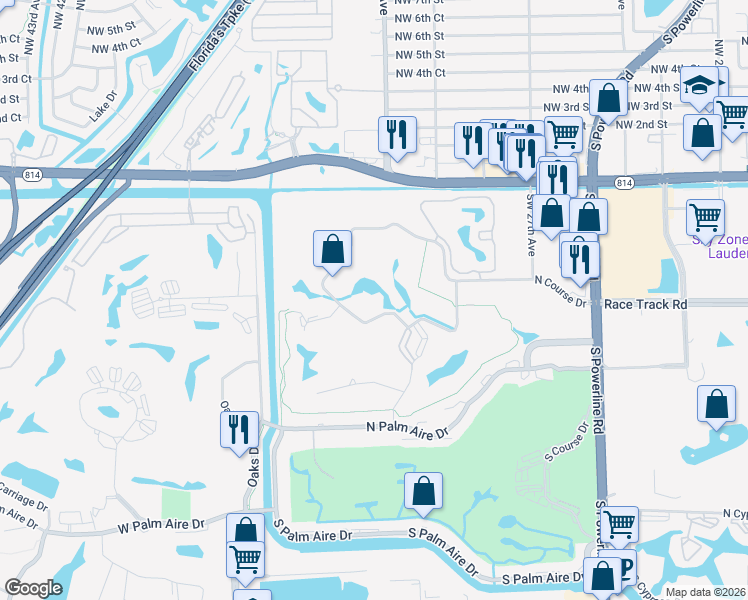 map of restaurants, bars, coffee shops, grocery stores, and more near 3051 North Course Drive in Pompano Beach