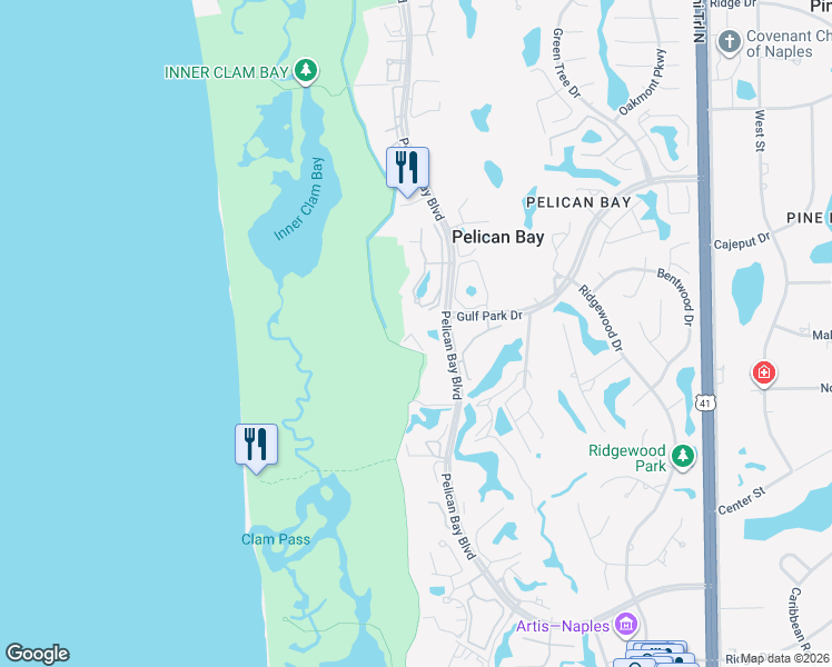 map of restaurants, bars, coffee shops, grocery stores, and more near 6361 Pelican Bay Boulevard in Naples
