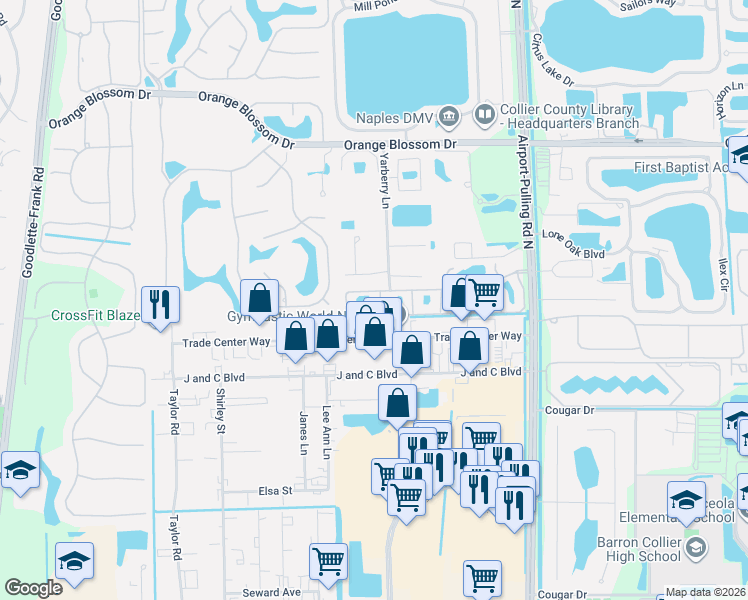 map of restaurants, bars, coffee shops, grocery stores, and more near 2082 Arbour Walk Circle in Naples
