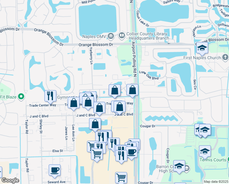 map of restaurants, bars, coffee shops, grocery stores, and more near 2385 Trade Center Way in Naples