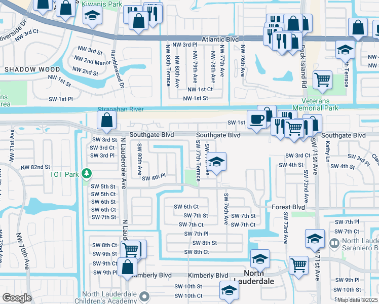 map of restaurants, bars, coffee shops, grocery stores, and more near 7854 Southwest 78th Avenue in North Lauderdale