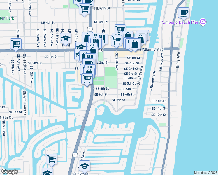 map of restaurants, bars, coffee shops, grocery stores, and more near 400 Southeast 23rd Avenue in Pompano Beach