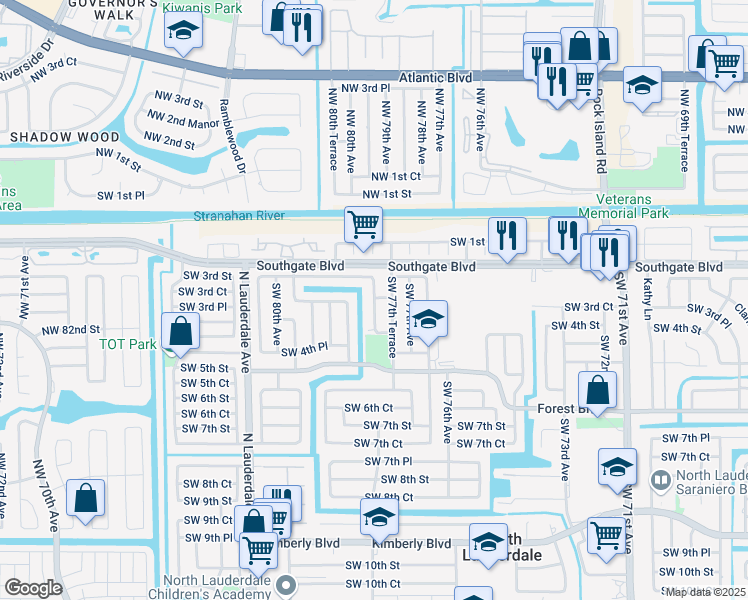 map of restaurants, bars, coffee shops, grocery stores, and more near 7854 Southwest 78th Avenue in North Lauderdale