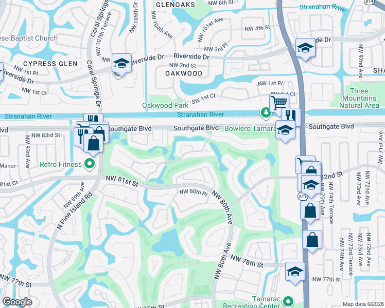 map of restaurants, bars, coffee shops, grocery stores, and more near 8367 Waterford Circle in Tamarac