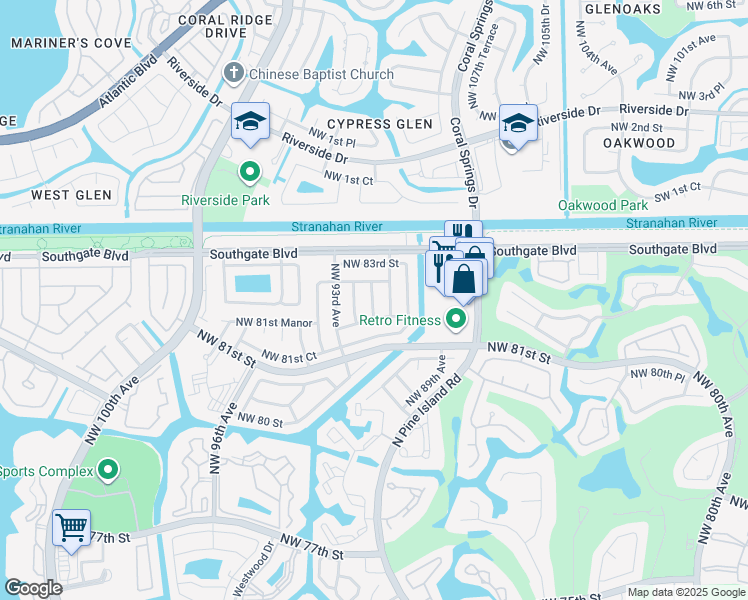map of restaurants, bars, coffee shops, grocery stores, and more near 8206 Northwest 92nd Avenue in Tamarac