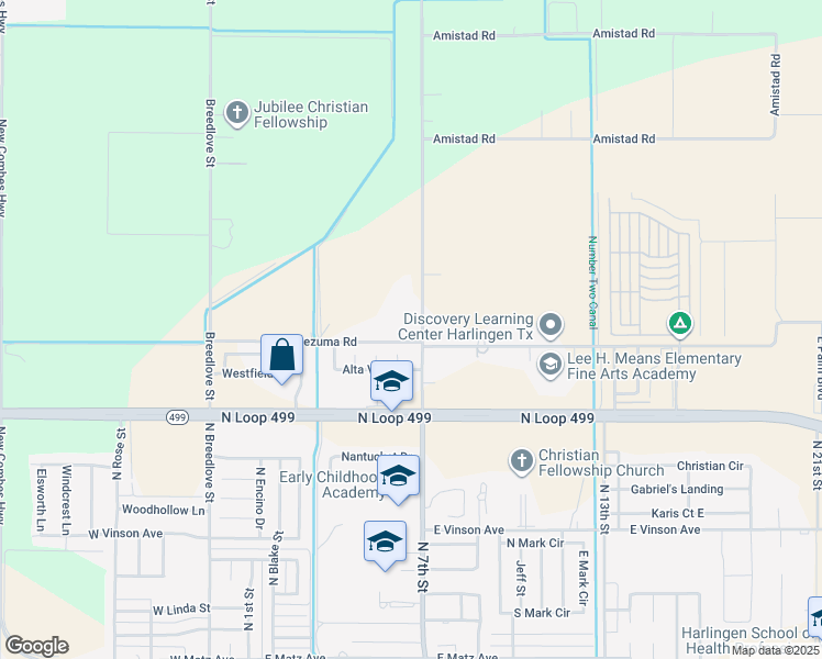 map of restaurants, bars, coffee shops, grocery stores, and more near 22802 Briggs Coleman Road in Harlingen
