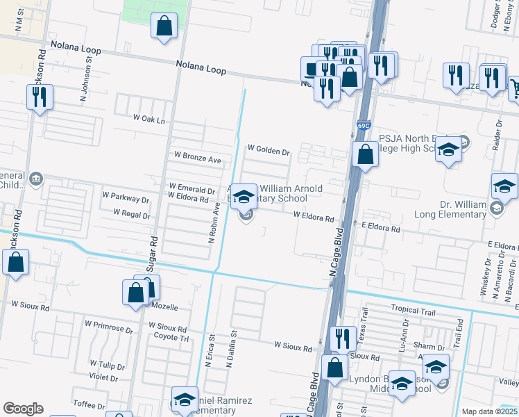 map of restaurants, bars, coffee shops, grocery stores, and more near 400 West Eldora Road in Pharr