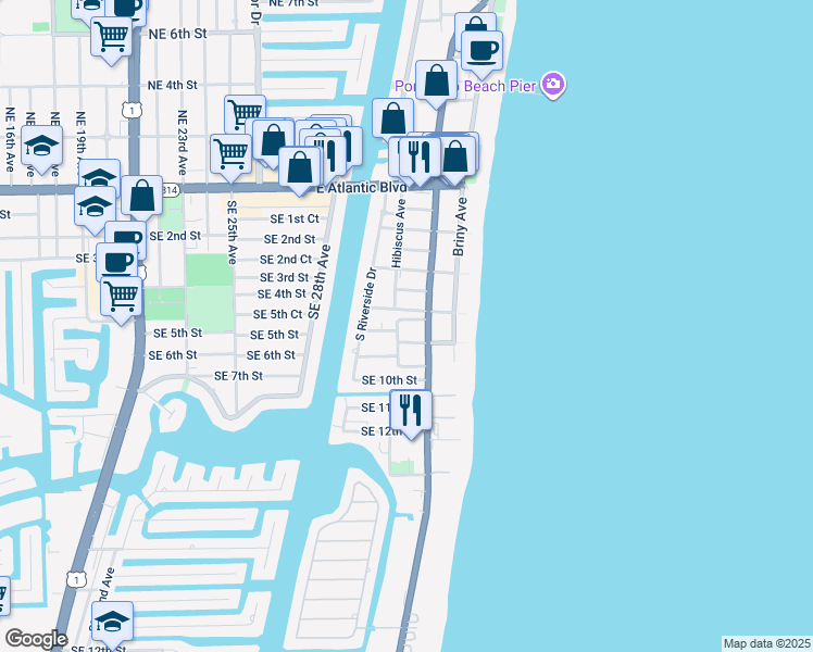 map of restaurants, bars, coffee shops, grocery stores, and more near 550 Hibiscus Avenue in Pompano Beach