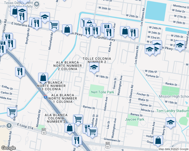 map of restaurants, bars, coffee shops, grocery stores, and more near 1802 West 18th Street in Mission