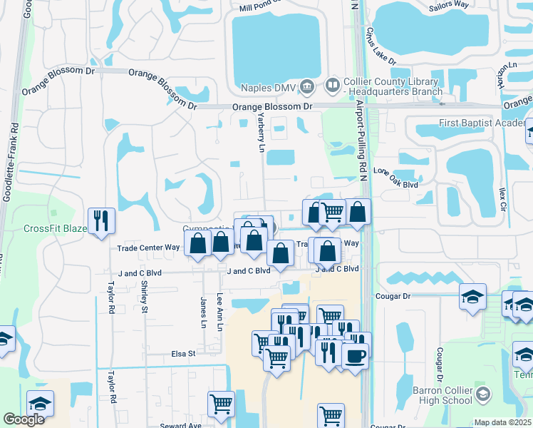 map of restaurants, bars, coffee shops, grocery stores, and more near 6614 Yarberry Lane in Naples