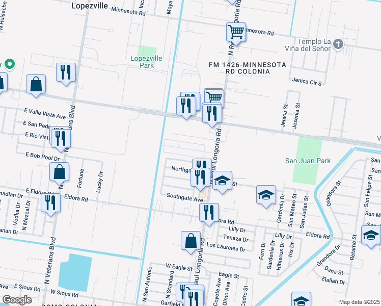map of restaurants, bars, coffee shops, grocery stores, and more near 110 South Ridge Lane in San Juan