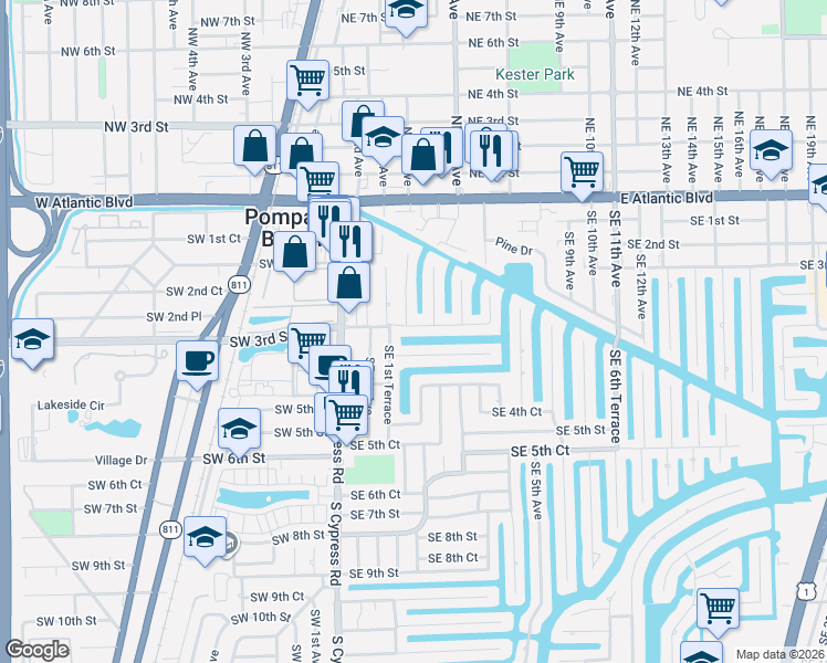 map of restaurants, bars, coffee shops, grocery stores, and more near 289 Southeast 2nd Avenue in Pompano Beach