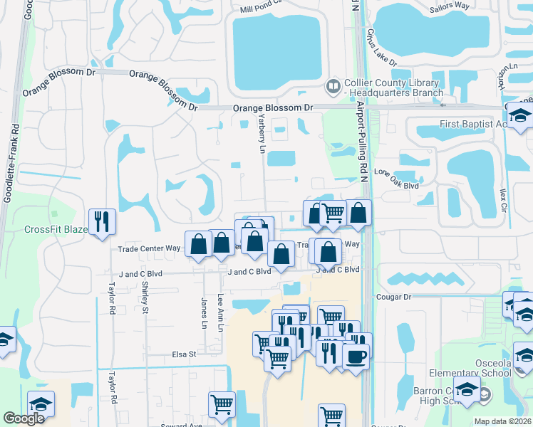 map of restaurants, bars, coffee shops, grocery stores, and more near 6614 Yarberry Lane in Naples