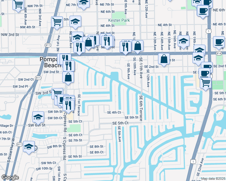 map of restaurants, bars, coffee shops, grocery stores, and more near 271 Southeast 5th Avenue in Pompano Beach