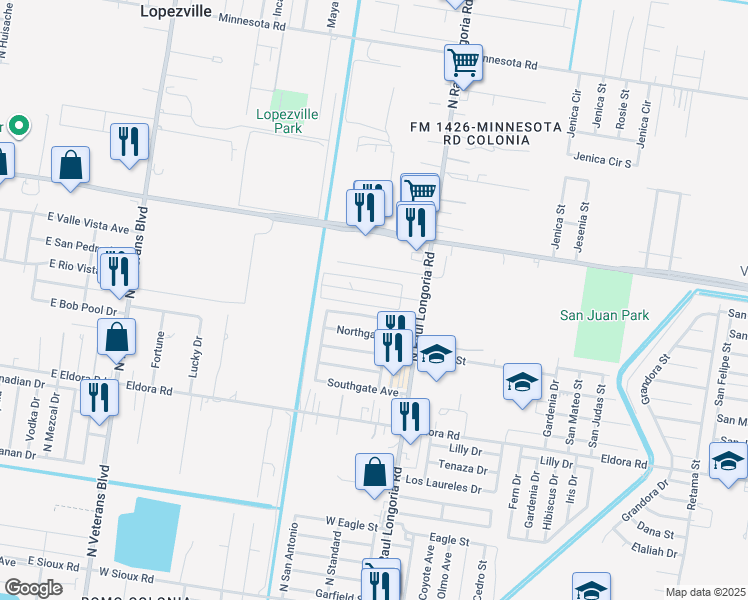 map of restaurants, bars, coffee shops, grocery stores, and more near 110 South Ridge Lane in San Juan
