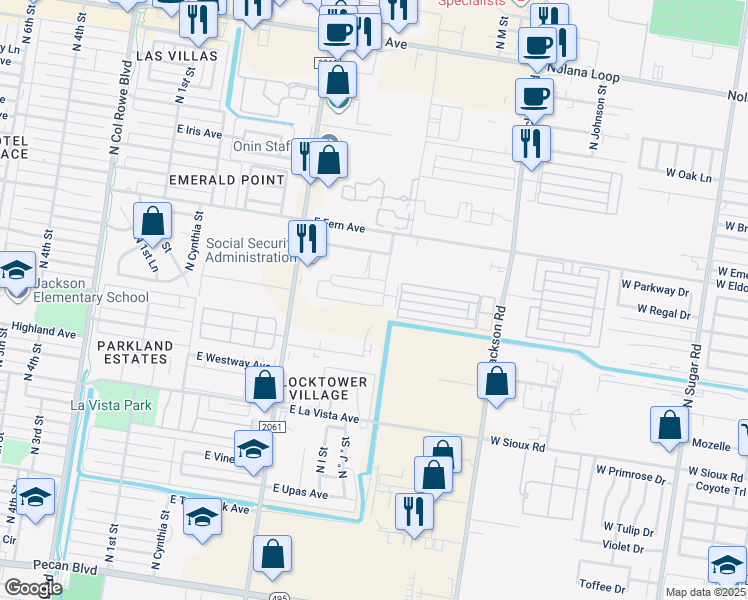 map of restaurants, bars, coffee shops, grocery stores, and more near 1009 East Daffodil Avenue in McAllen