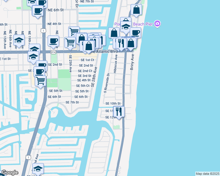 map of restaurants, bars, coffee shops, grocery stores, and more near 550 Hibiscus Avenue in Pompano Beach