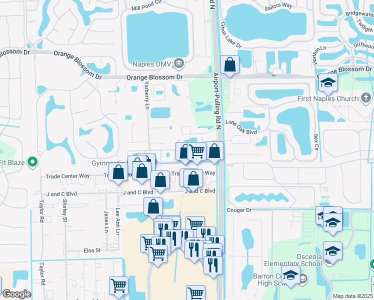 map of restaurants, bars, coffee shops, grocery stores, and more near 2334 Arbour Walk Circle in Naples