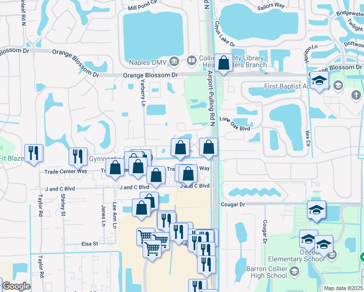 map of restaurants, bars, coffee shops, grocery stores, and more near 2277 Arbour Walk Circle in Naples