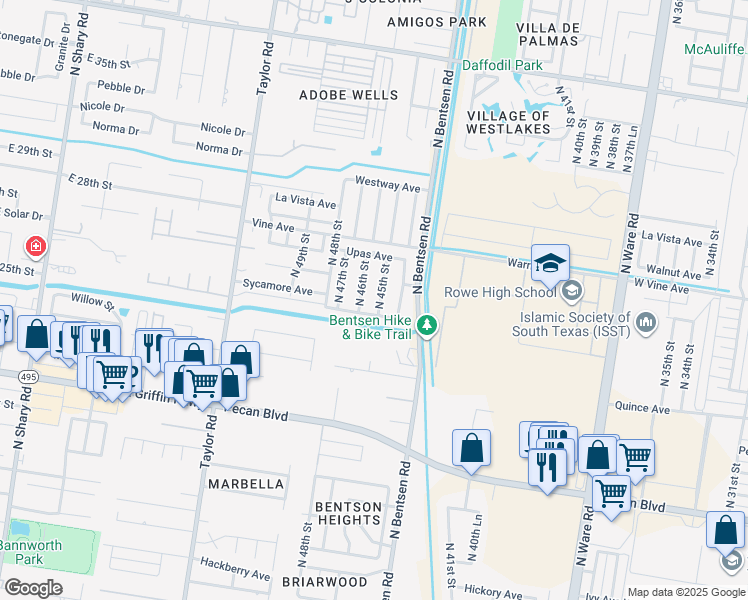 map of restaurants, bars, coffee shops, grocery stores, and more near 1917 North 46th Street in McAllen