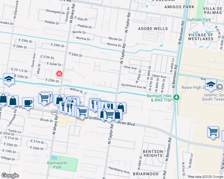 map of restaurants, bars, coffee shops, grocery stores, and more near 2800 East 25th Street in Mission