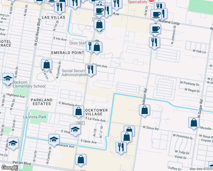 map of restaurants, bars, coffee shops, grocery stores, and more near 1000 East Daffodil Avenue in McAllen