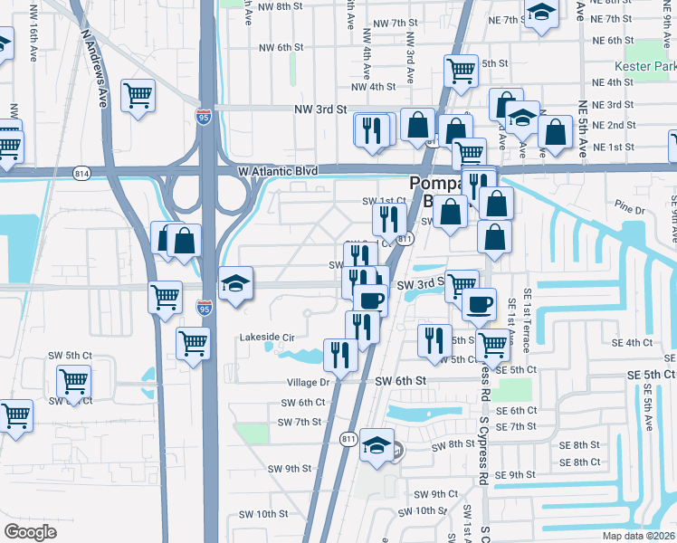 map of restaurants, bars, coffee shops, grocery stores, and more near 348 Southwest 2nd Place in Pompano Beach