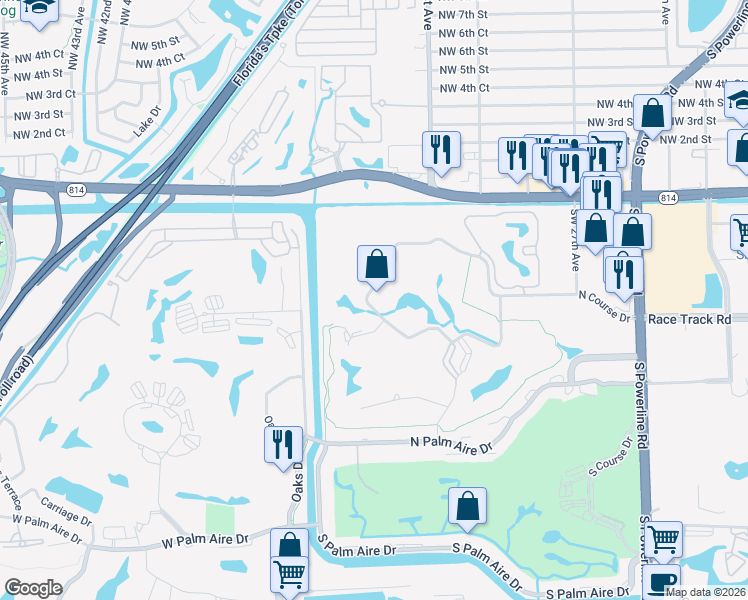 map of restaurants, bars, coffee shops, grocery stores, and more near 3061 North Course Drive in Pompano Beach